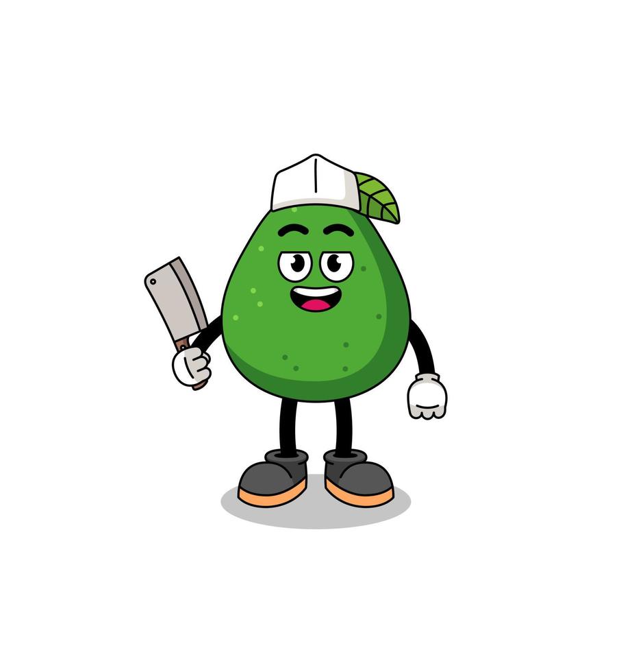 mascotte de fruit d'avocat en boucher vecteur