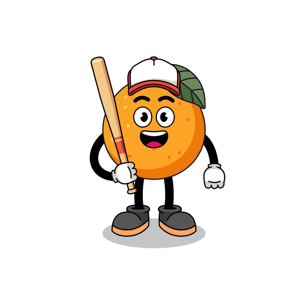 caricature de mascotte de fruit orange en tant que joueur de baseball vecteur