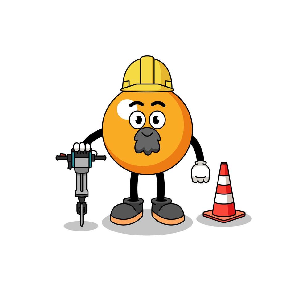 dessin animé de personnage de balle de ping pong travaillant sur la construction de routes vecteur