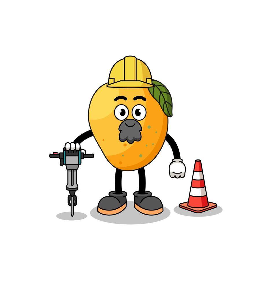 caricature de personnage de mangue travaillant sur la construction de routes vecteur