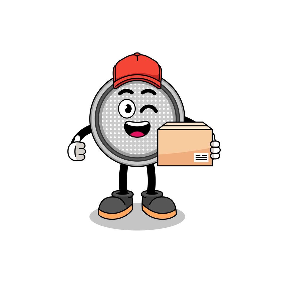 caricature de mascotte de pile bouton en tant que courrier vecteur