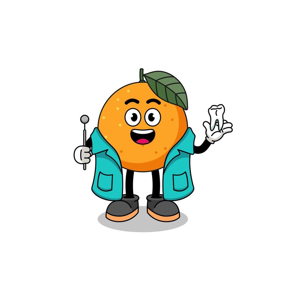 illustration de la mascotte des fruits orange en tant que dentiste vecteur