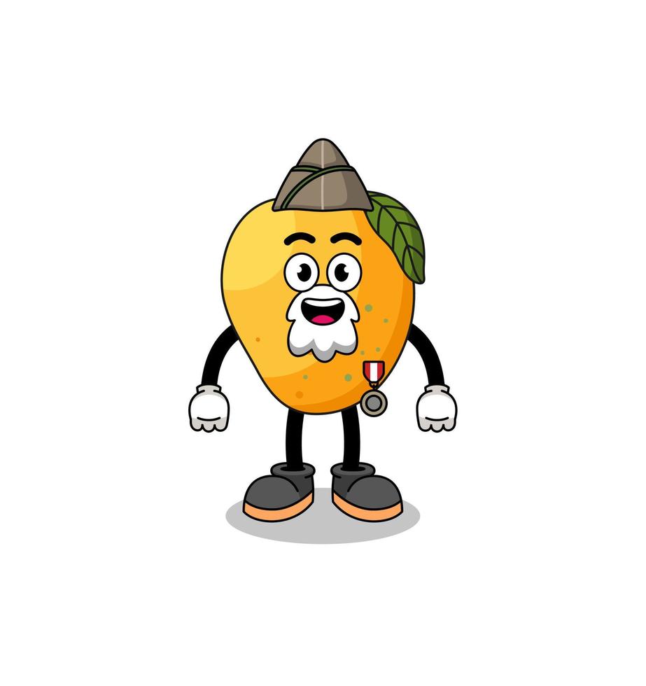 caricature de personnage de mangue en tant que vétéran vecteur