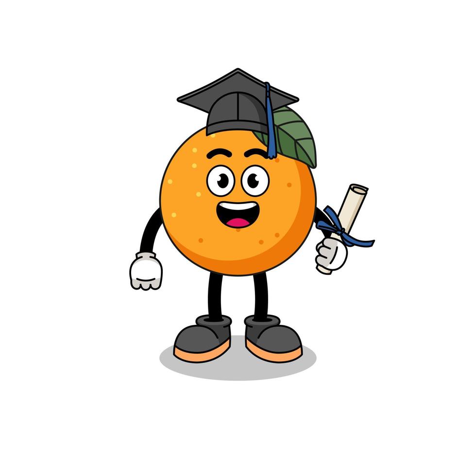 mascotte de fruit orange avec pose de graduation vecteur