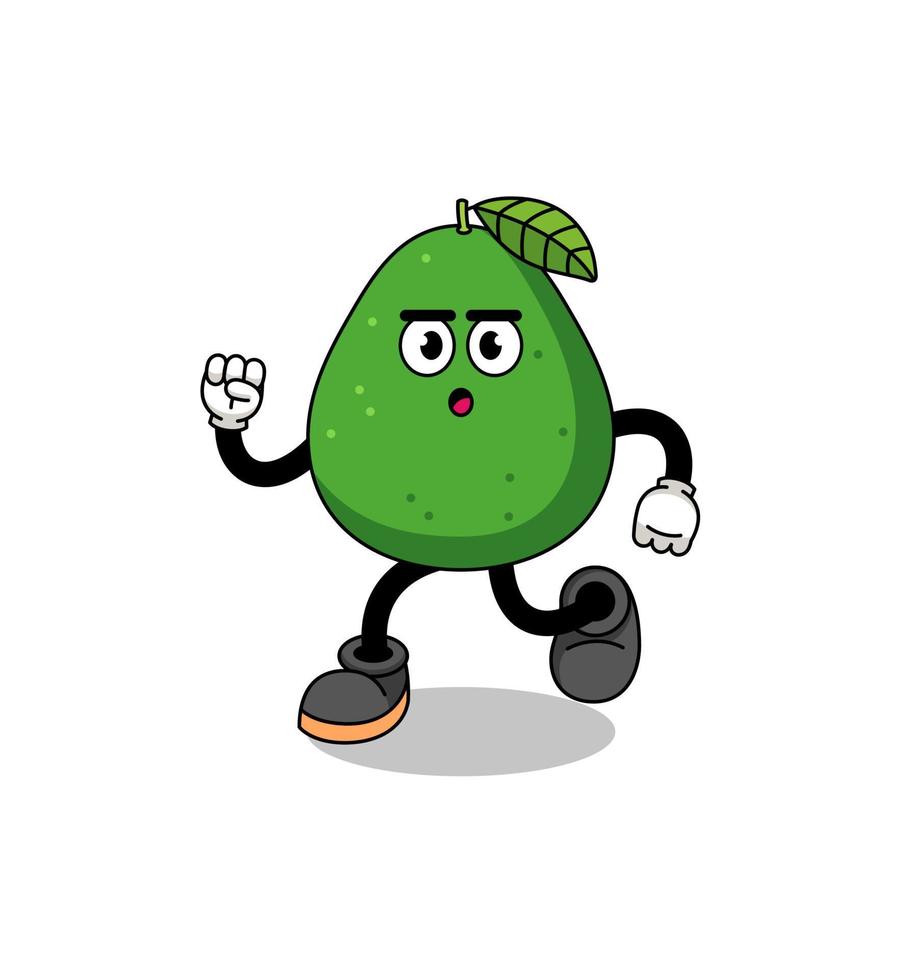 illustration de mascotte de fruit d'avocat en cours d'exécution vecteur