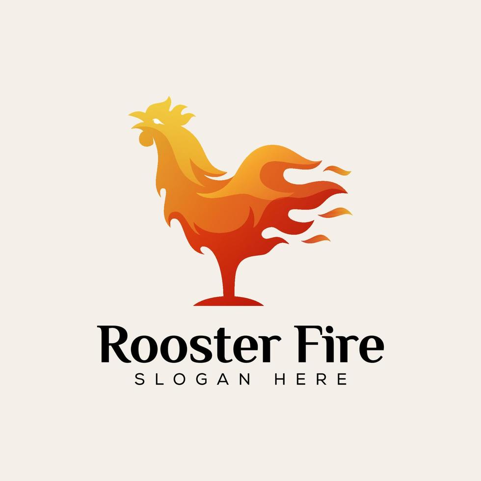logo de nourriture de feu de coq, modèle vectoriel de conception de logo de nourriture chaude de poulet
