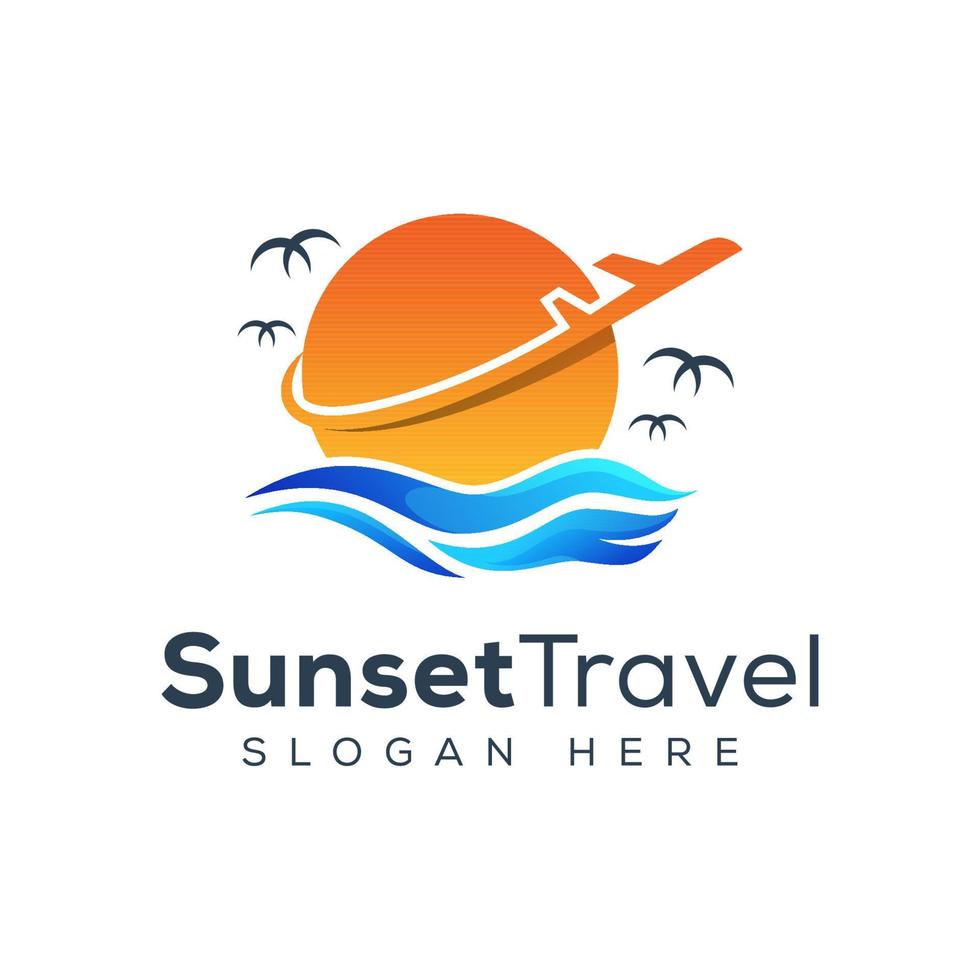 modèle de vecteur de conception de logo moderne coucher de soleil de voyage