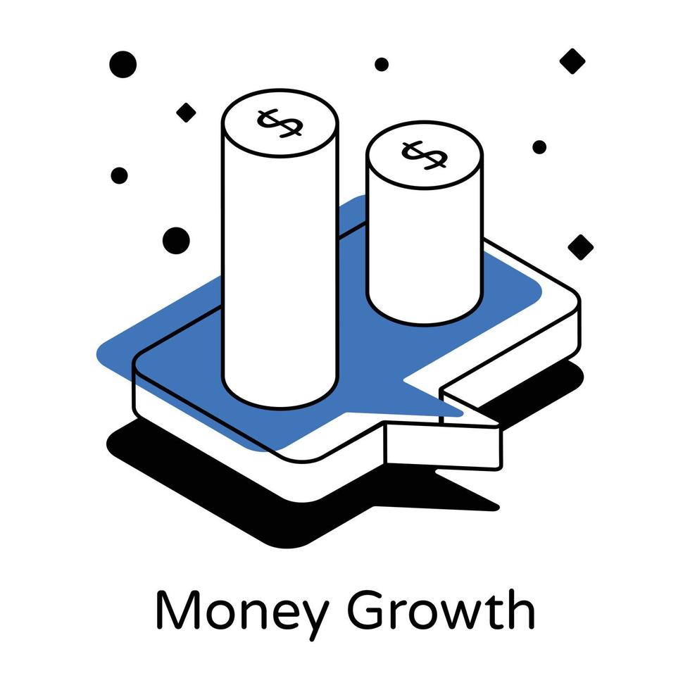 une icône isométrique modifiable de la croissance monétaire vecteur