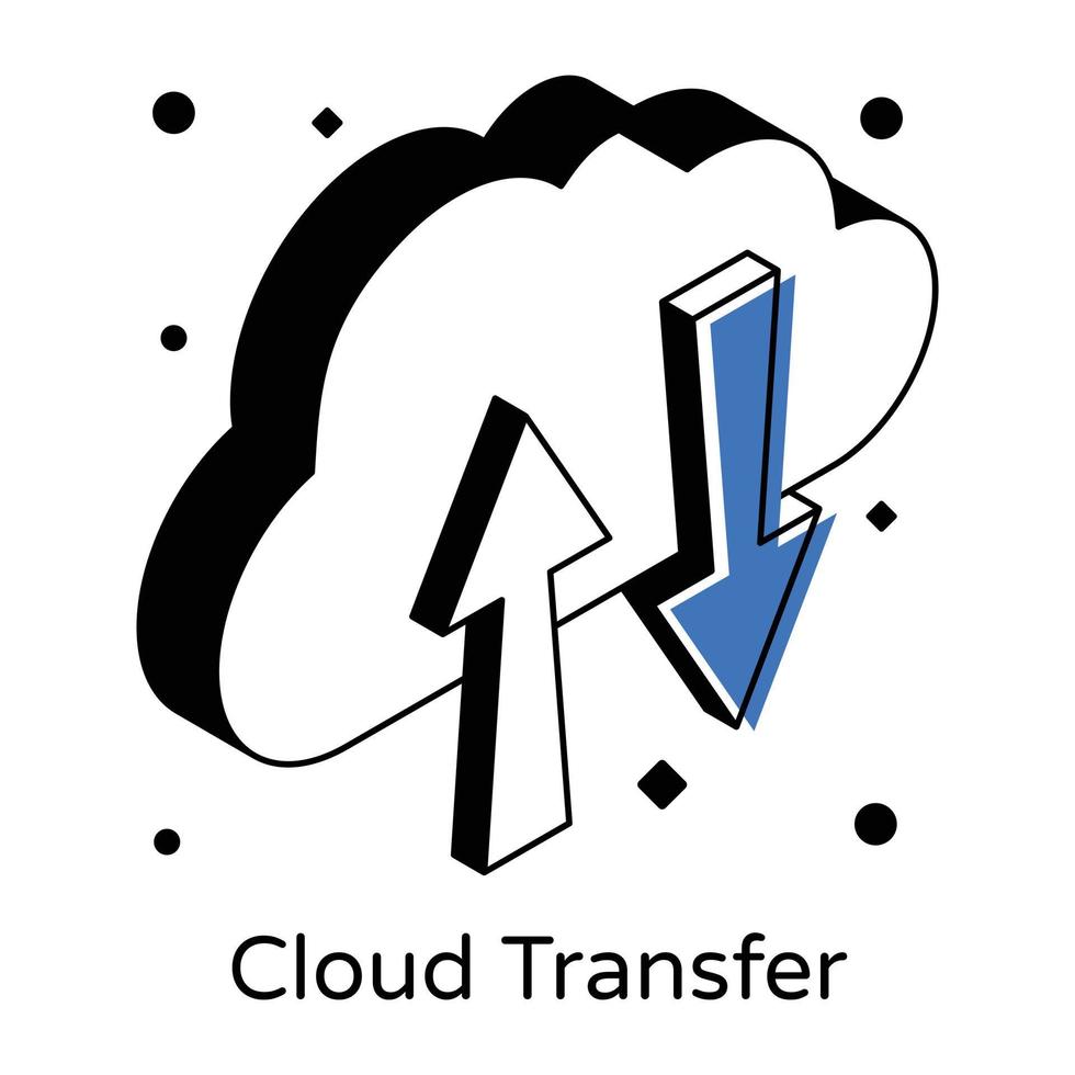 nuage avec flèches, icône isométrique du transfert de nuage vecteur