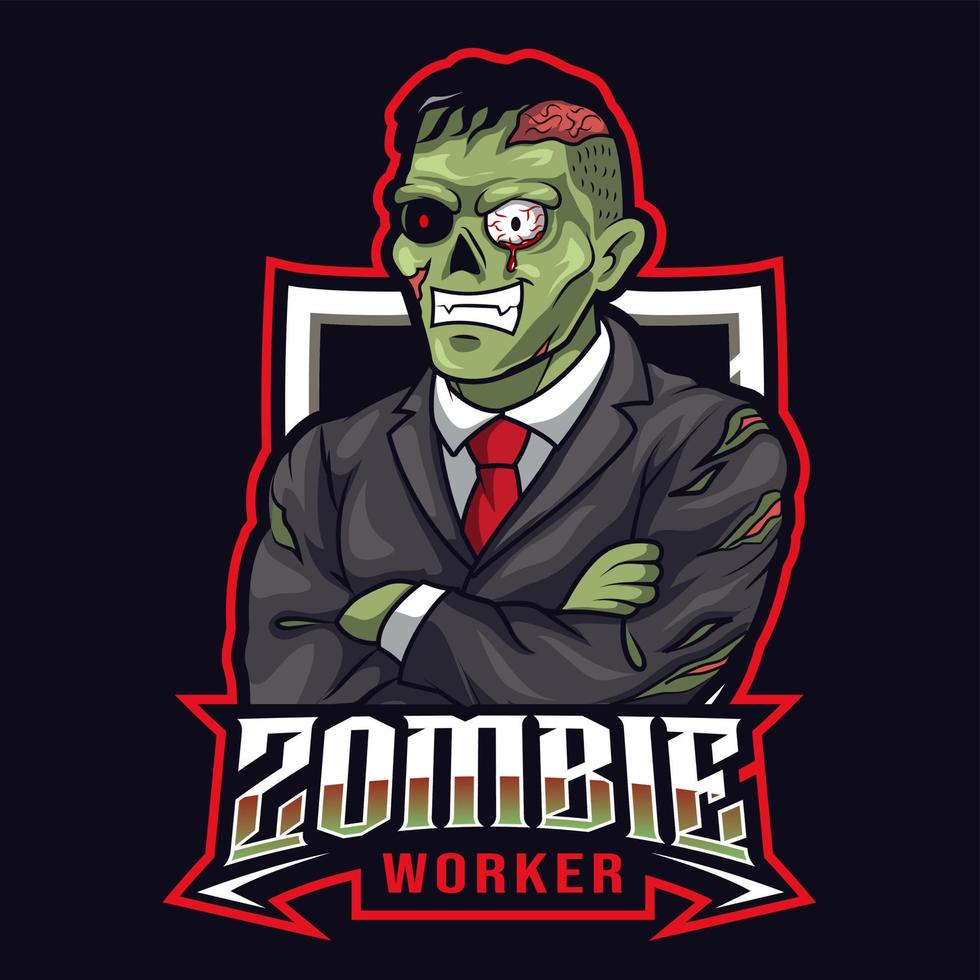 logo de mascotte de travailleur zombie vecteur