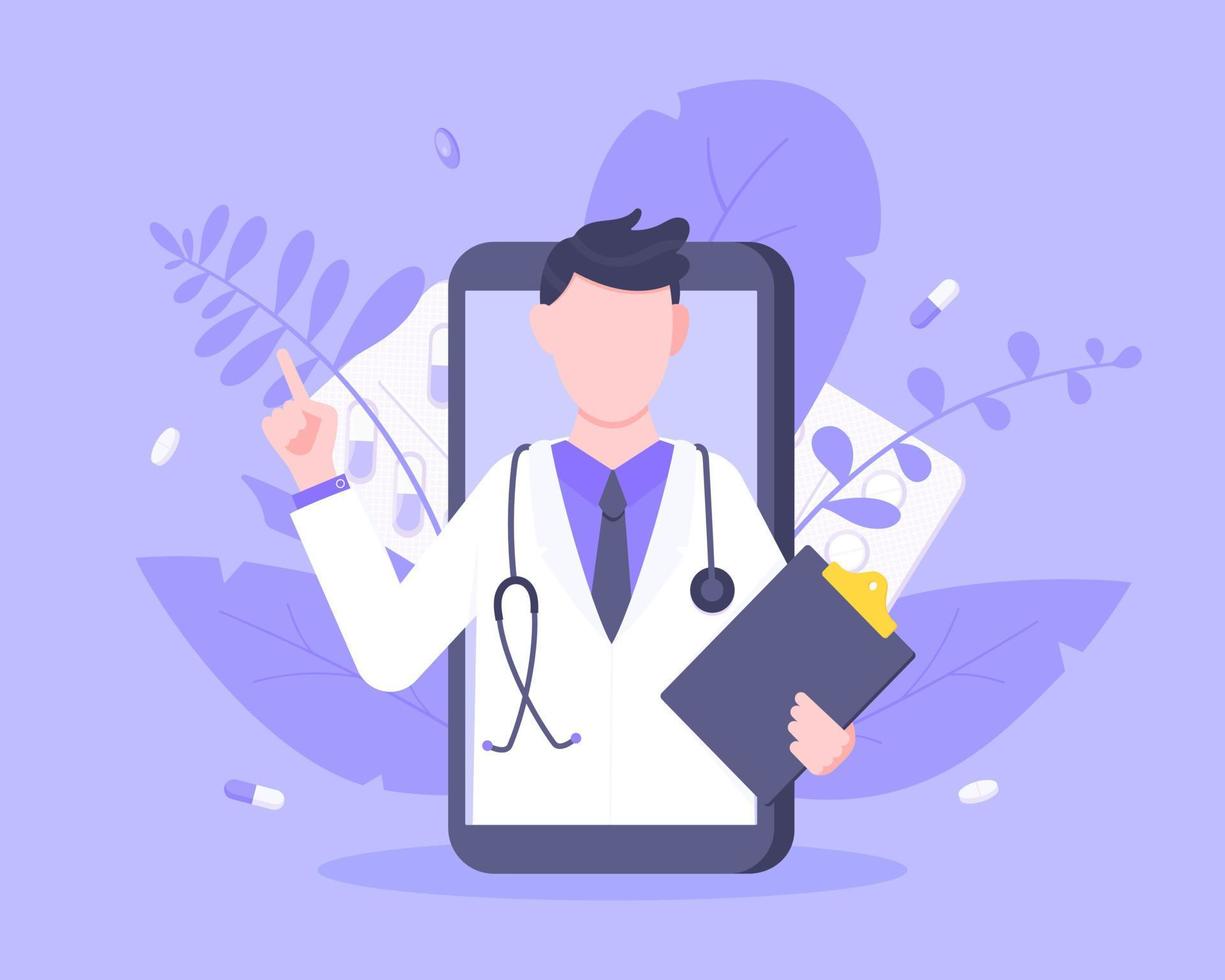 concept de service médical de médecin en ligne avec médecin dans l'illustration vectorielle de l'ordinateur portable. vecteur