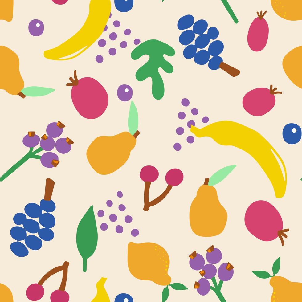 modèle sans couture abstrait. fruits dessinés à la main dans une forme simple vecteur