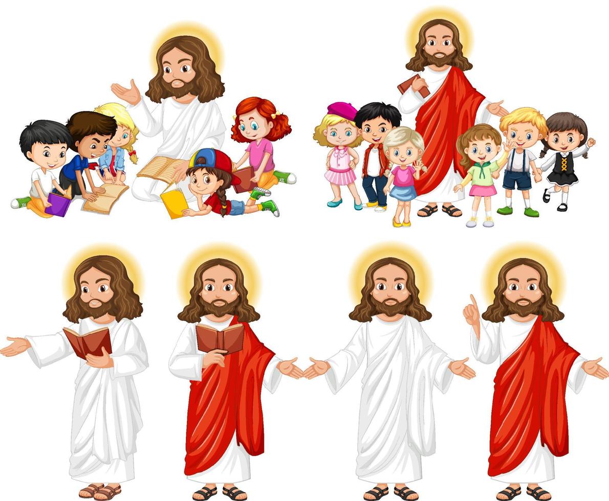 Jésus et des enfants heureux vecteur