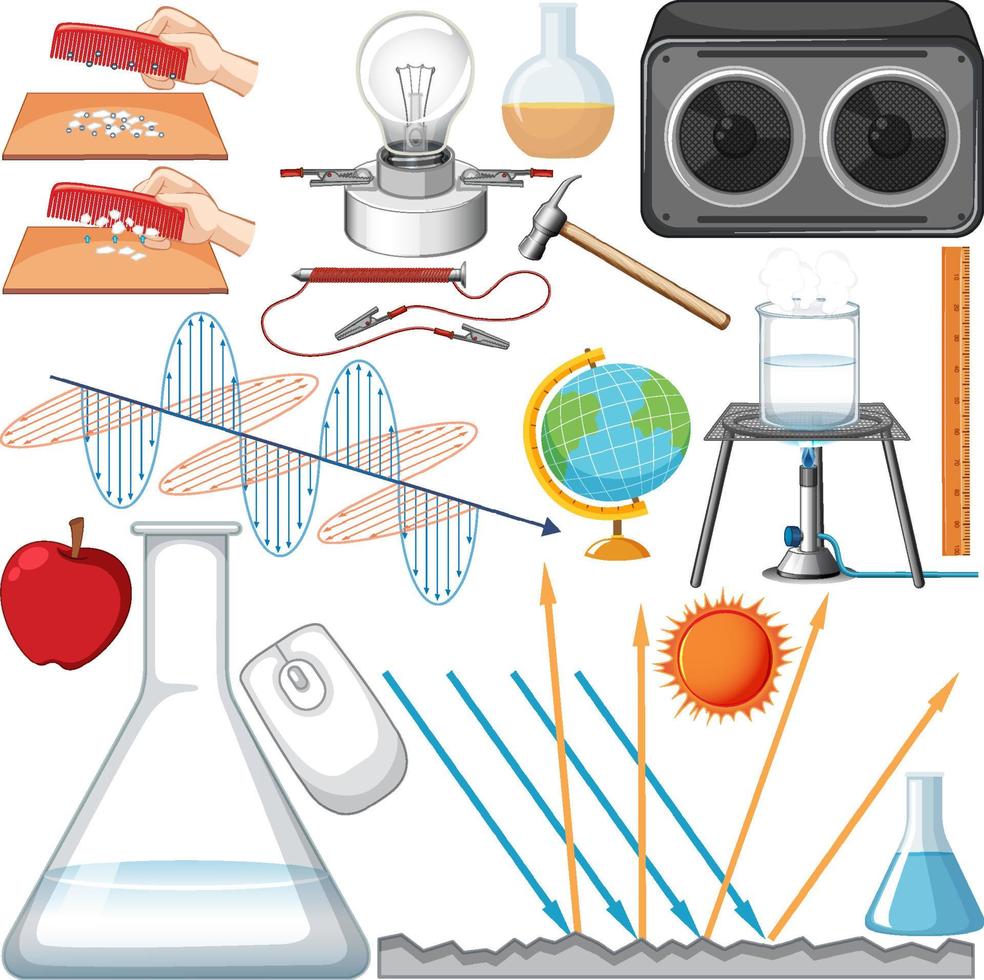 De nombreux équipements scientifiques sur fond blanc vecteur