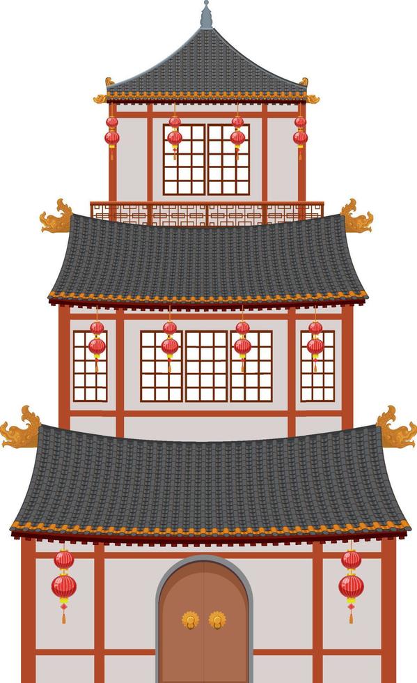 Bâtiment traditionnel chinois sur fond blanc vecteur