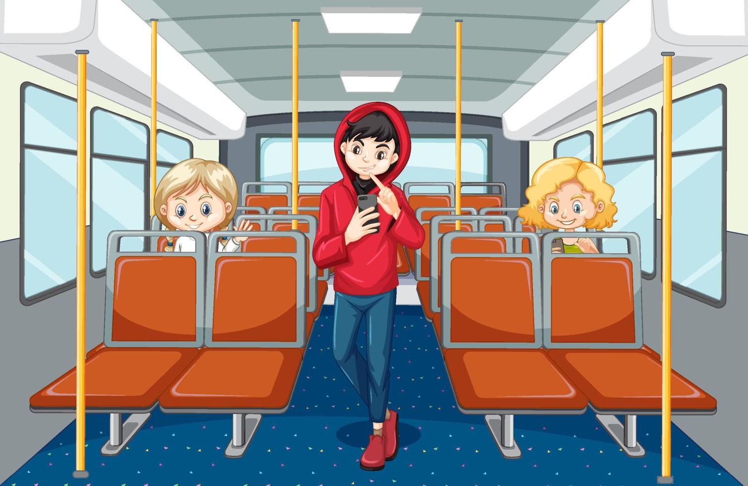 intérieur du bus avec des personnages de dessins animés de passagers vecteur