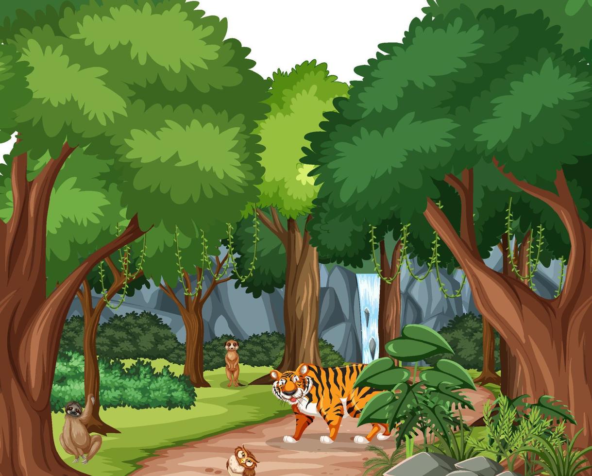 scène de forêt avec divers animaux sauvages vecteur