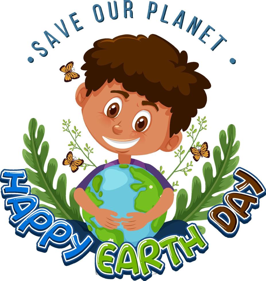 joyeux jour de la terre avec un garçon tenant un globe terrestre vecteur