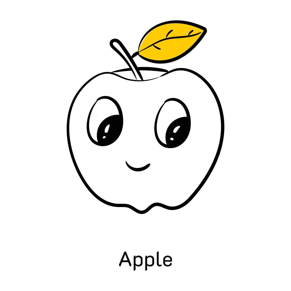 une icône mignonne captivante de pomme, style dessiné à la main vecteur