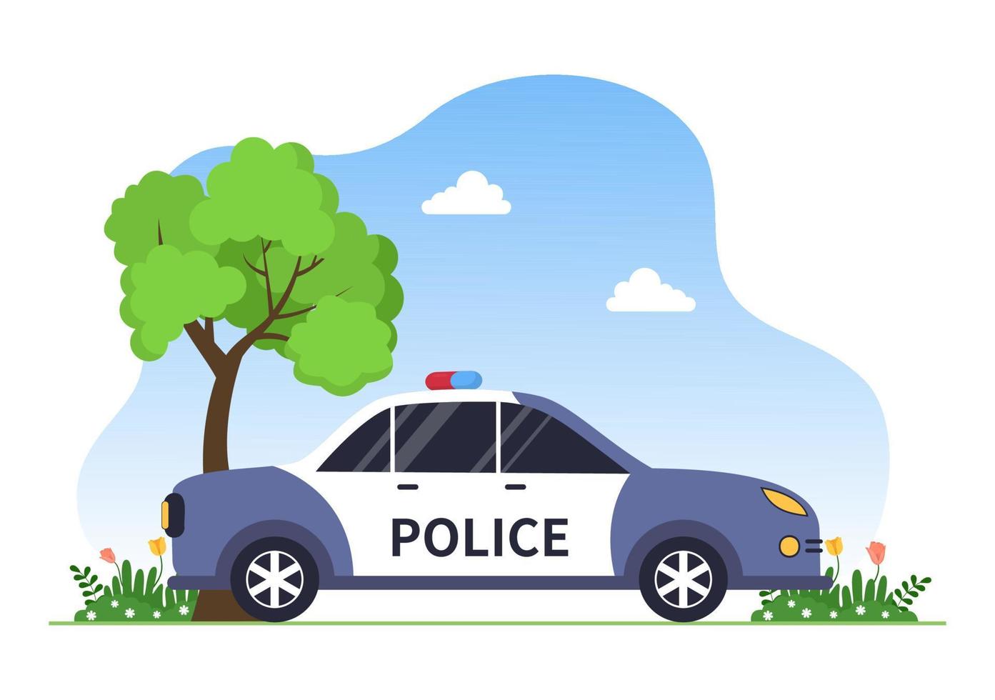illustration vectorielle de bâtiment de département de poste de police avec policier et voiture sur fond de style dessin animé plat vecteur