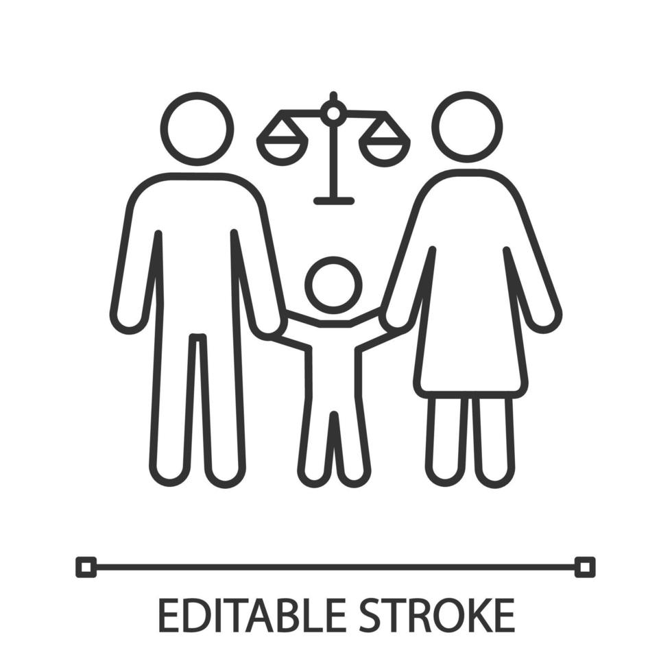 icône linéaire du tribunal de la famille. illustration de la ligne mince. la garde des enfants. procédure en droit de la famille. médiation de divorce, séparation de corps. symbole de contour. dessin de contour isolé de vecteur. trait modifiable vecteur