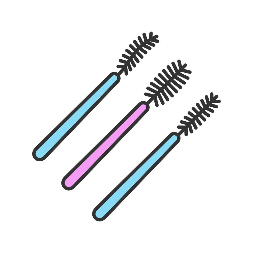 icône de couleur des baguettes de mascara jetables. types de brosses à cils. enrouleur de cils. applicateur d'extension de cils. outil de maquillage. illustration vectorielle isolée vecteur