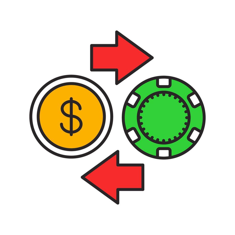 jetons de jeu et icône de couleur d'échange d'argent en espèces. casino en argent réel. illustration vectorielle isolée vecteur