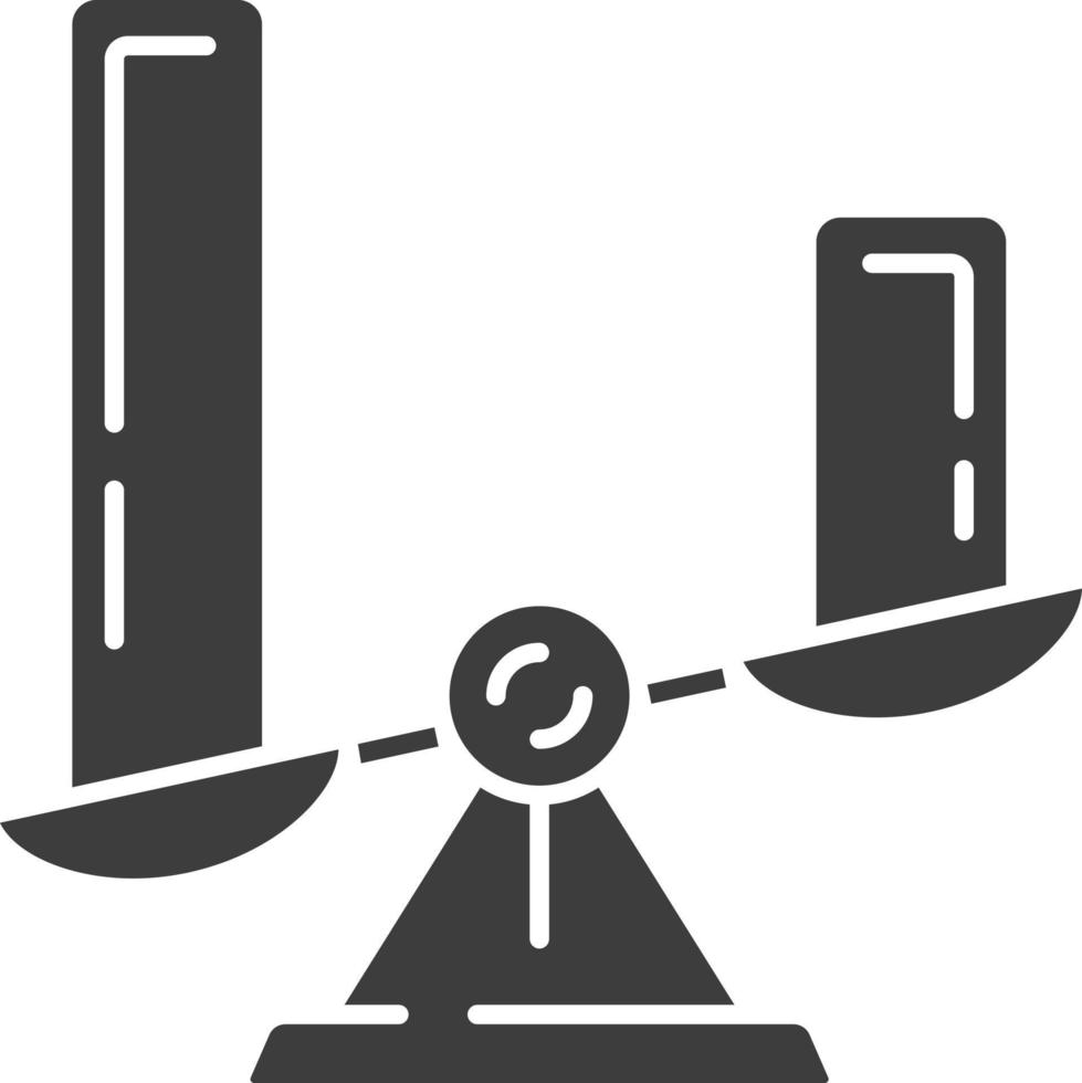 icône de glyphe de diagramme de comparaison. diagramme de grappe. représentation symbolique des objets. catégories de comparaison visuelle. histogramme sur échelles. symbole de la silhouette. espace négatif. illustration vectorielle isolée vecteur