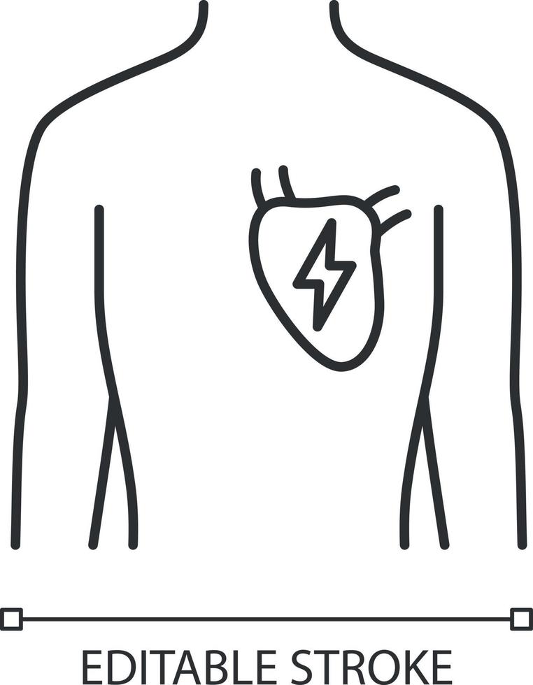 icône linéaire de coeur malade. organe humain douloureux. système cardiovasculaire malsain. santé physique. illustration de la ligne mince. symbole de contour. dessin de contour isolé de vecteur. trait modifiable vecteur