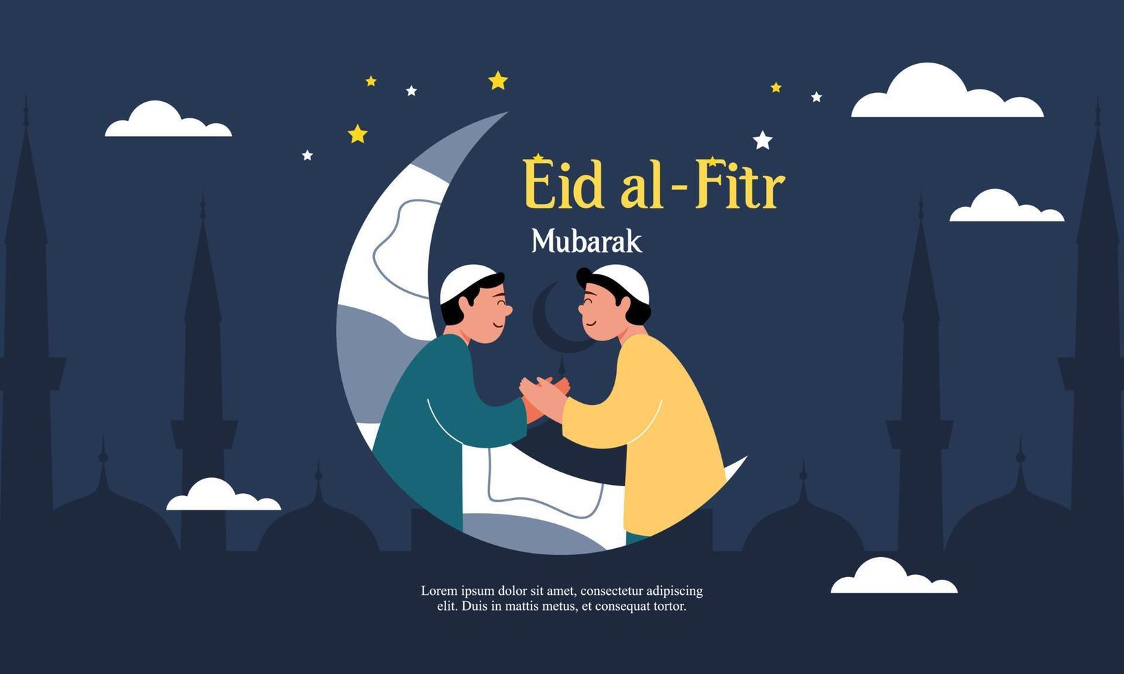 joyeux eid mubarak, concept de voeux ramadan mubarak avec illustration de personnage de personnes vecteur