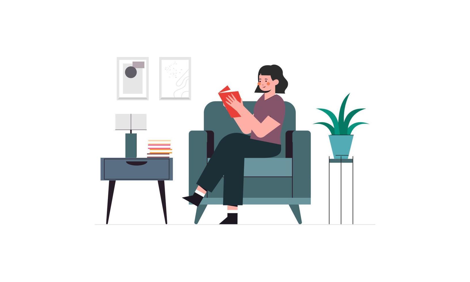 femme lisant livre concept illustration vecteur