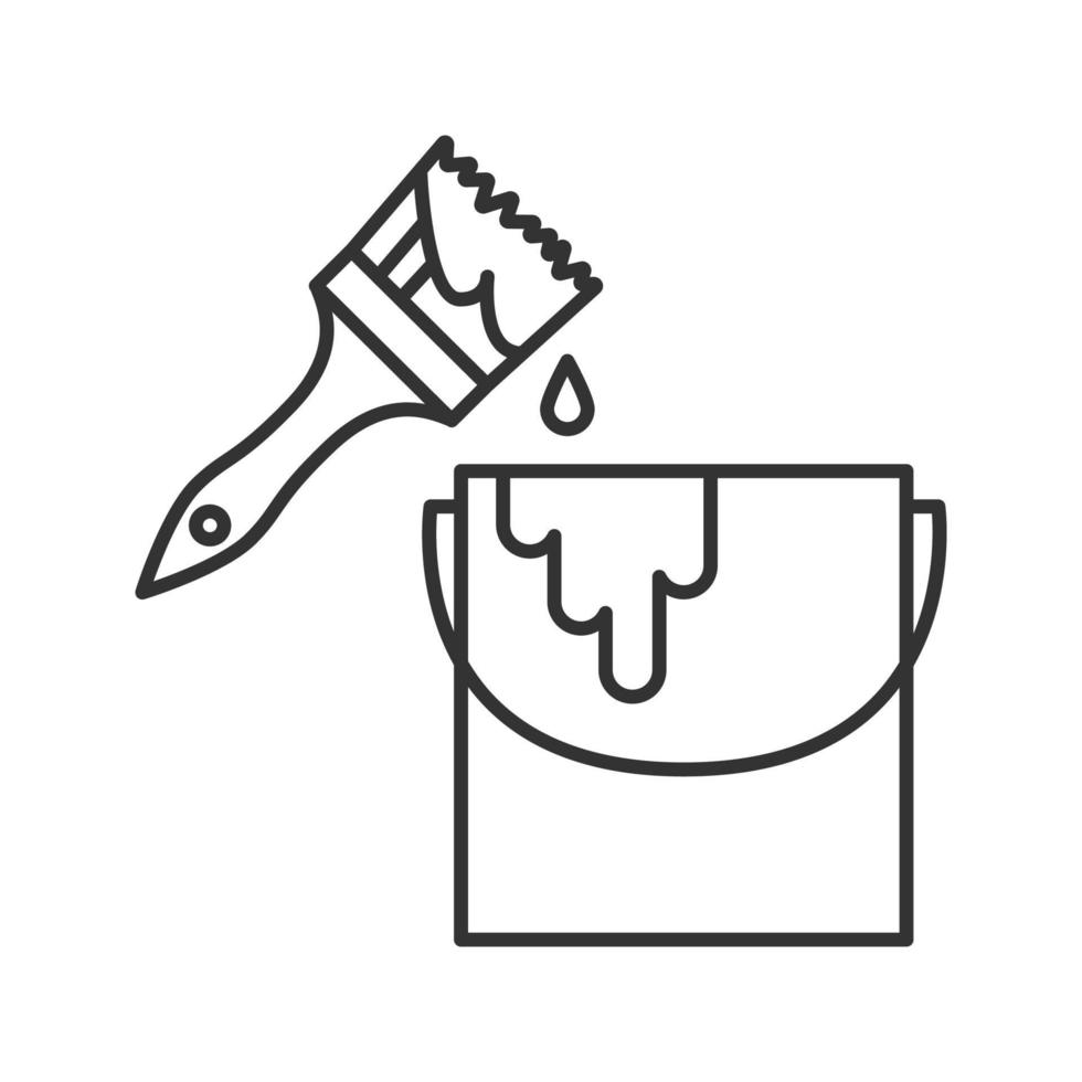 seau de peinture avec icône linéaire de brosse. illustration de la ligne mince. peinture, teinture. symbole de contour. dessin de contour isolé de vecteur