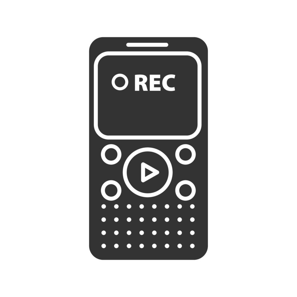 icône de glyphe de dictaphone. enregistreur audio portatif. symbole de la silhouette. espace négatif. illustration vectorielle isolée vecteur