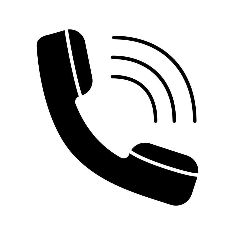 icône de glyphe de combiné. appel entrant. hotline. assistance téléphonique. symbole de la silhouette. espace négatif. illustration vectorielle isolée vecteur