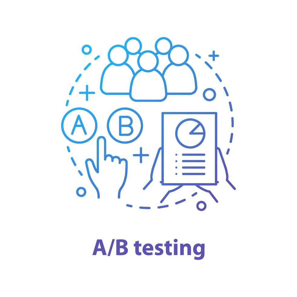 icône de concept de test ab. génération de leads. idée de campagne publicitaire illustration fine ligne. mesures de marketing numérique, outils. dessin de contour isolé de vecteur
