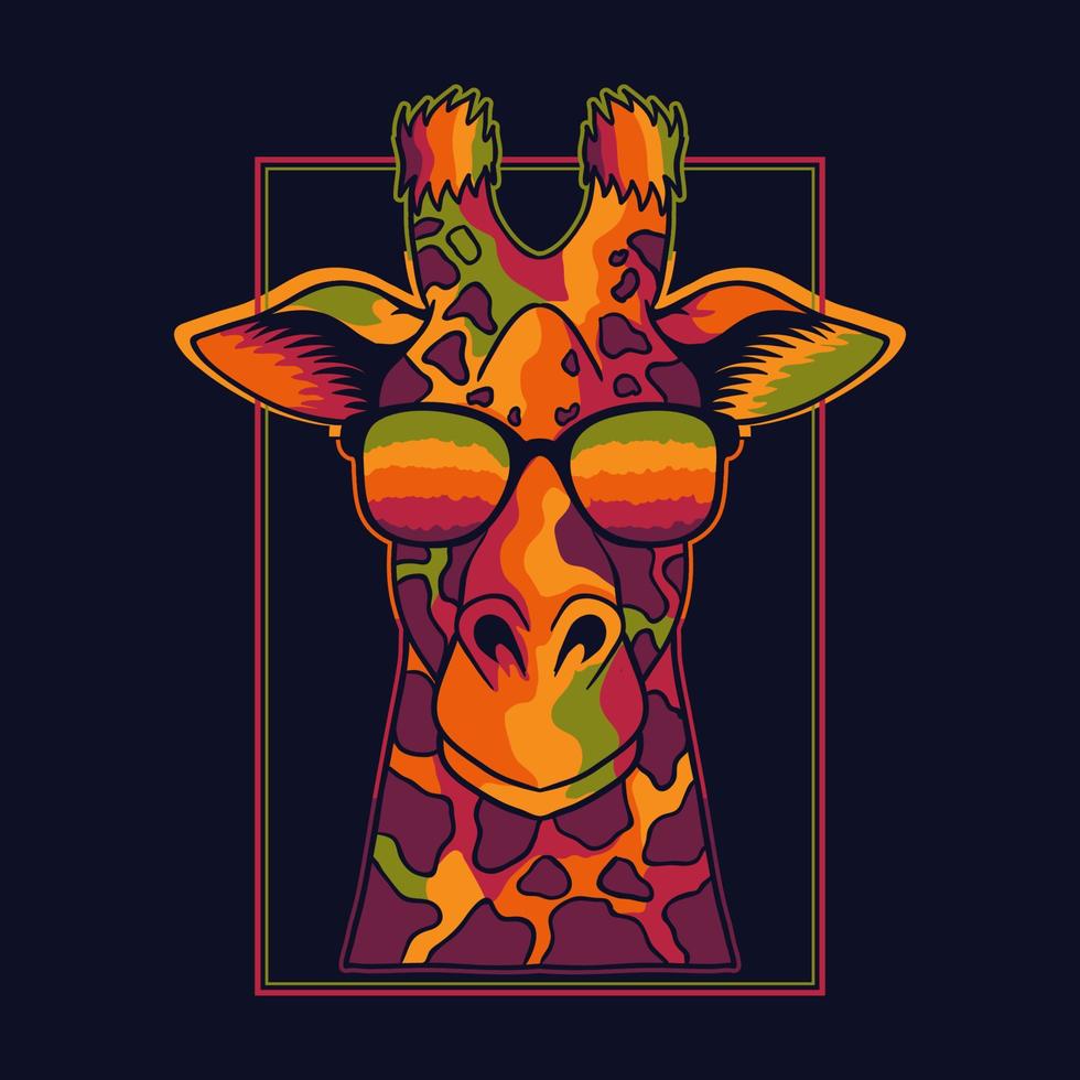girafe colorée portant une illustration vectorielle de lunettes vecteur