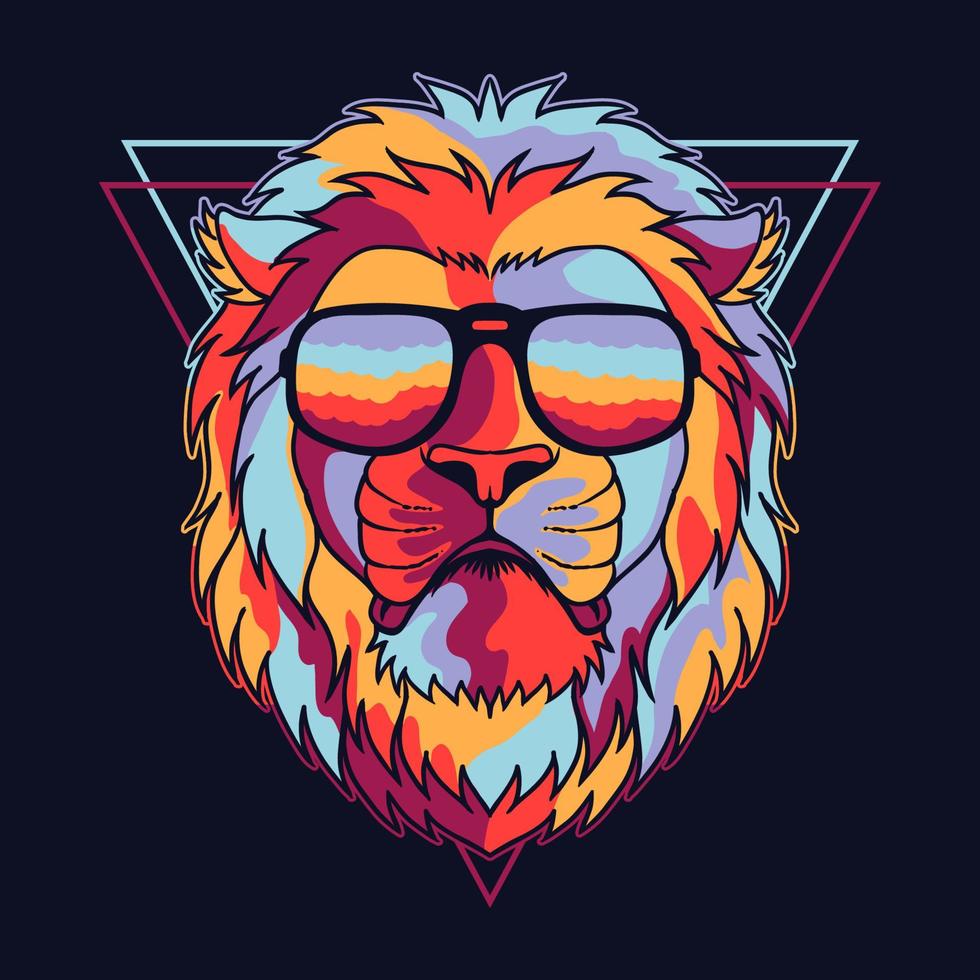 lion cool coloré portant une illustration vectorielle de lunettes vecteur