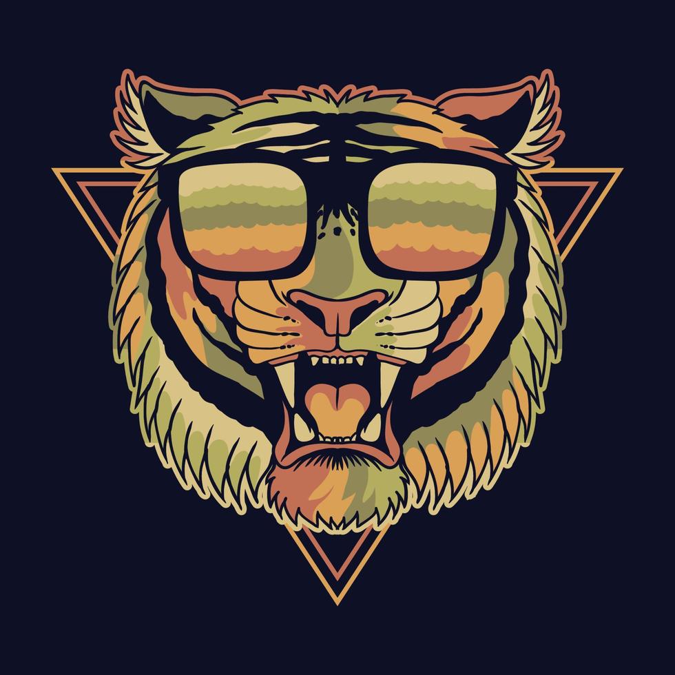 tigre en colère coloré portant une illustration vectorielle de lunettes vecteur