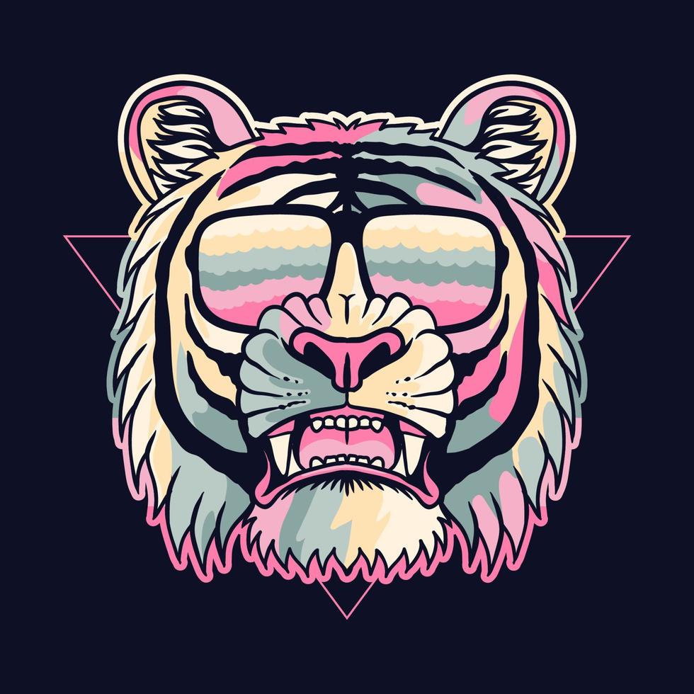 tigre coloré portant une illustration vectorielle de lunettes vecteur