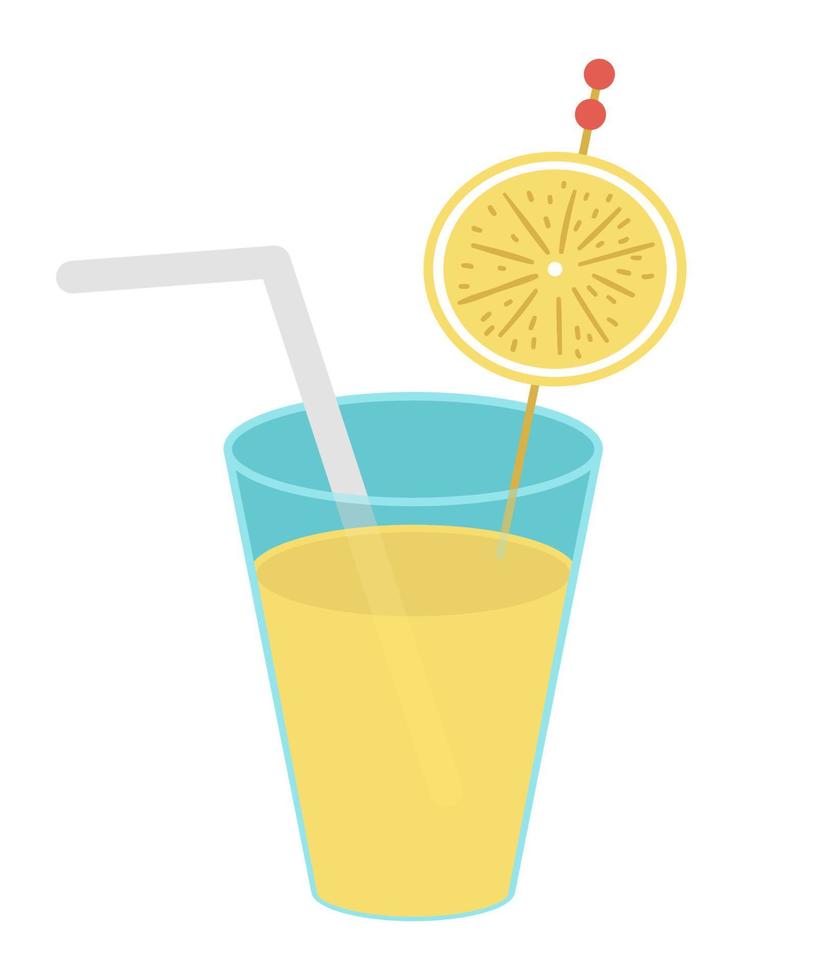 cocktail d'été de vecteur avec de la paille. illustration de limonade jaune isolée sur fond blanc. jolie boisson de plage avec une tranche de citron.