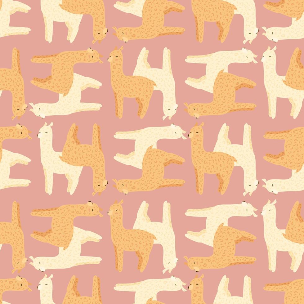 modèle sans couture d'alpaga joyeux. fond avec lama drôle dans un style doodle pour le tissu. vecteur