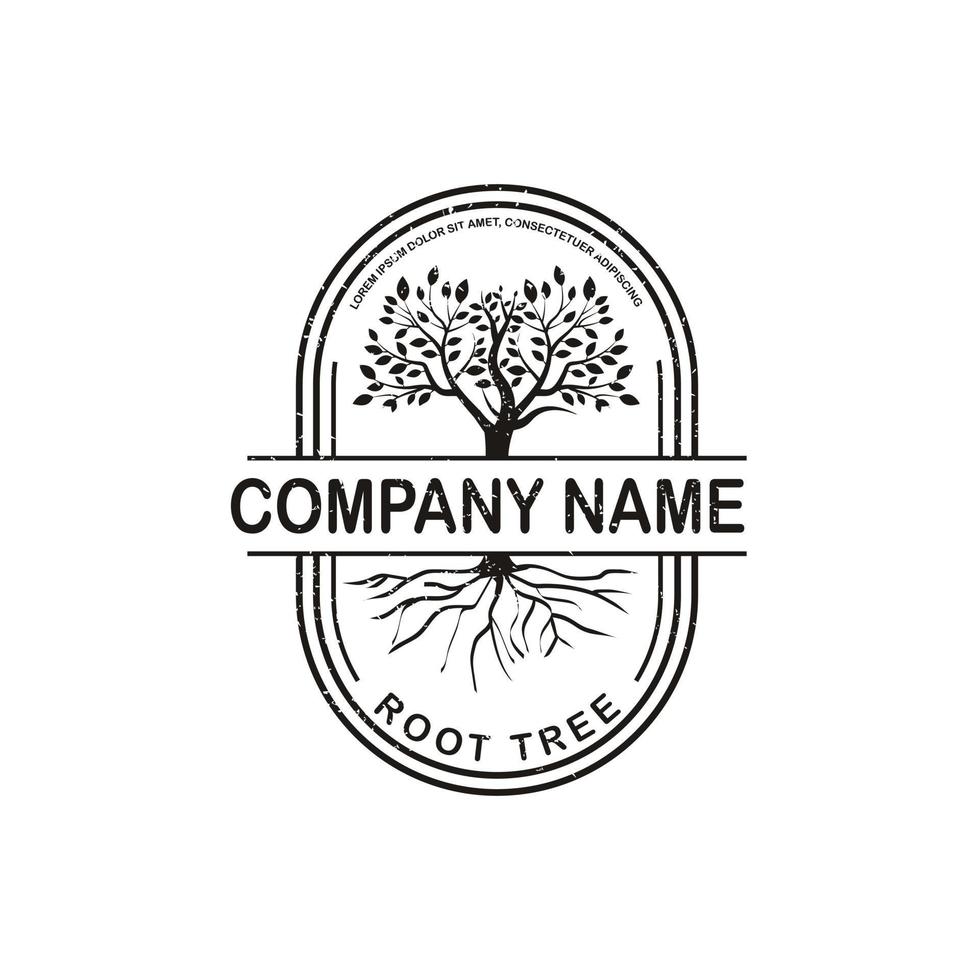 illustration vintage du logo de l'arbre de silhouette de chêne, plante grimpante de style vintage vecteur