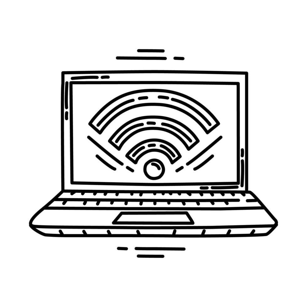 point d'accès mobile dans l'icône de l'ordinateur. doodle style d'icône dessiné à la main ou contour. vecteur