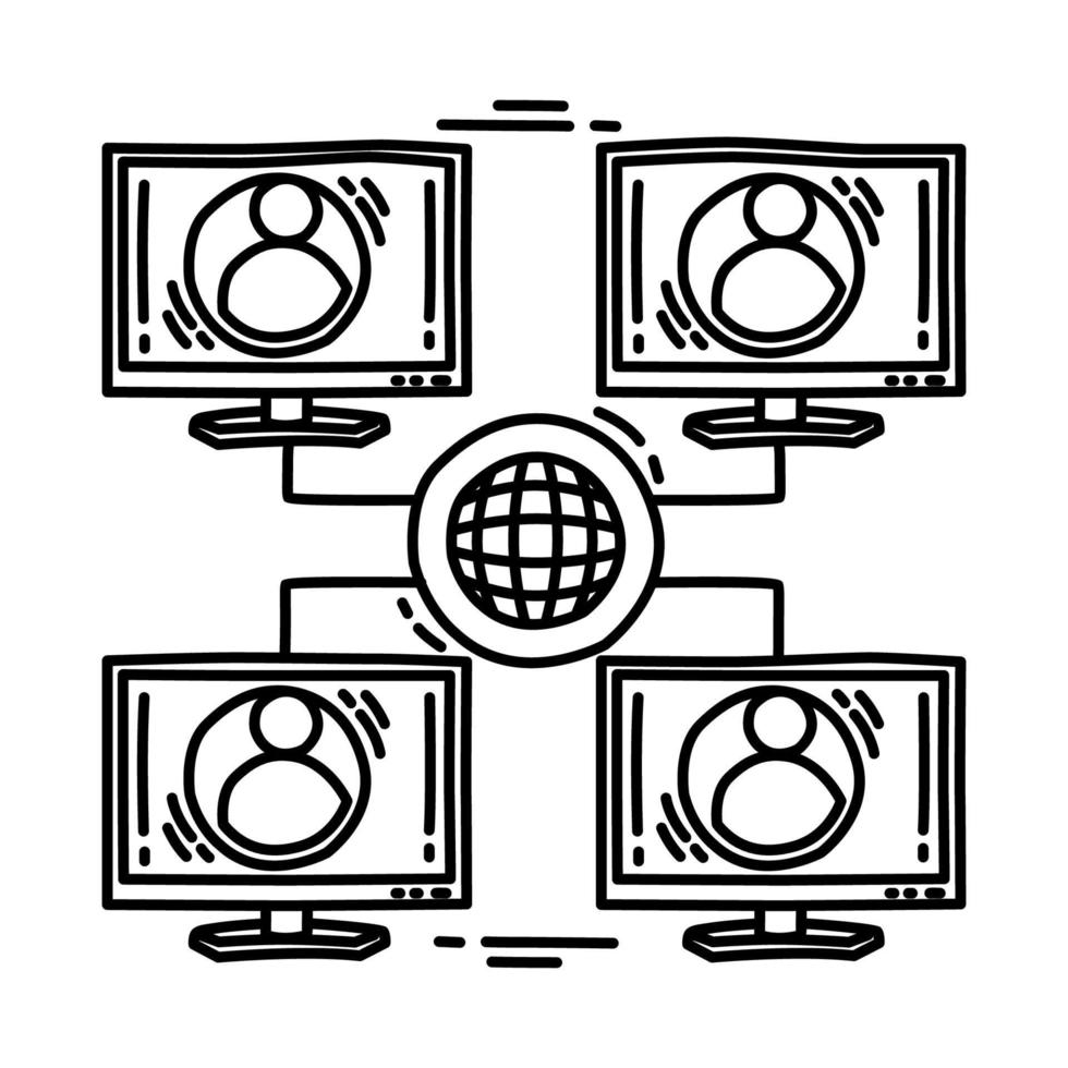 icône de la communauté virtuelle. doodle style d'icône dessiné à la main ou contour. vecteur