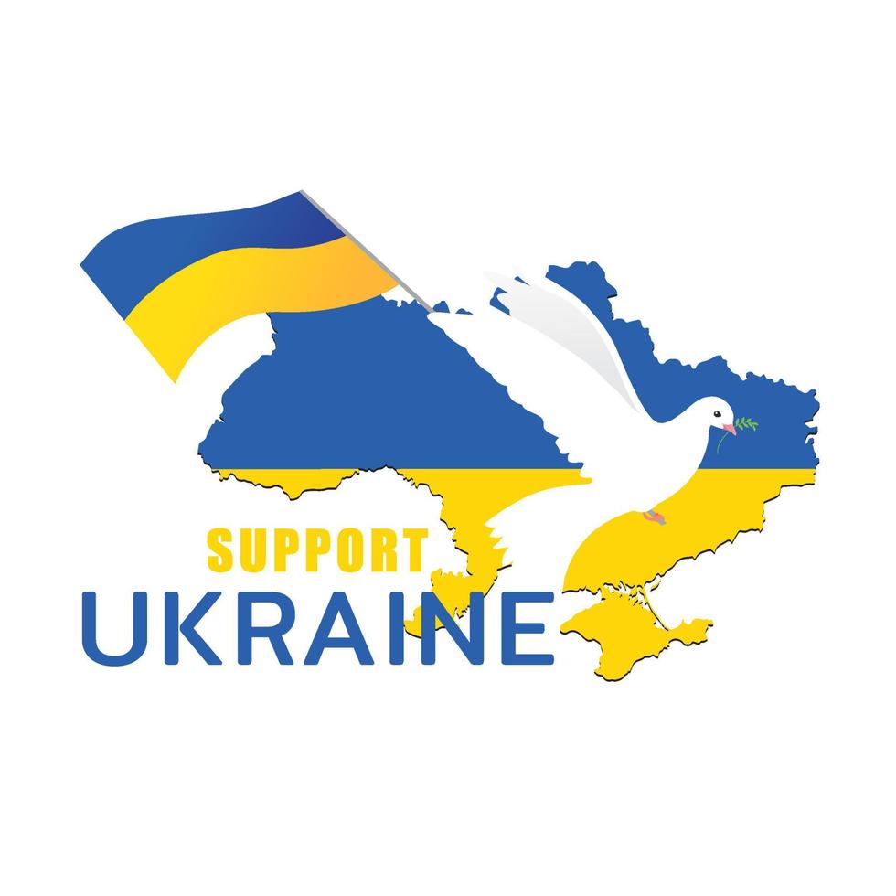 drapeau de l'ukraine avec colombe symbole de paix illustration vectorielle sur la carte du pays de couleur de l'ukraine sur blanc vecteur