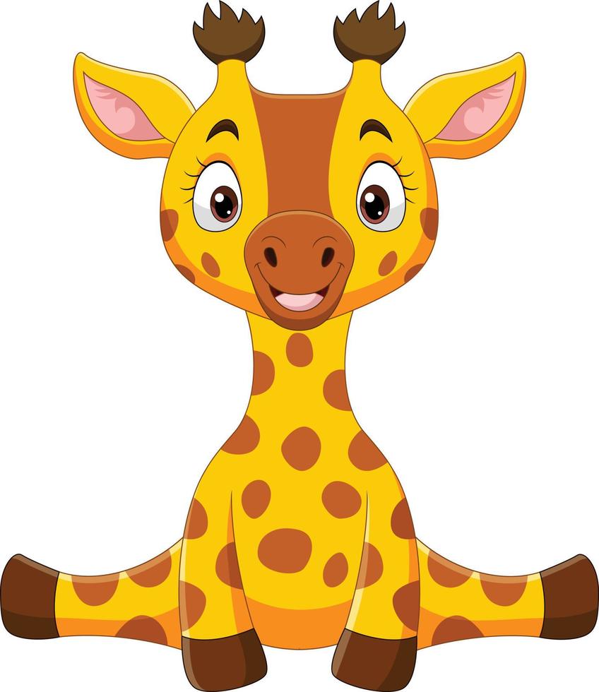 dessin animé mignon bébé girafe assis vecteur