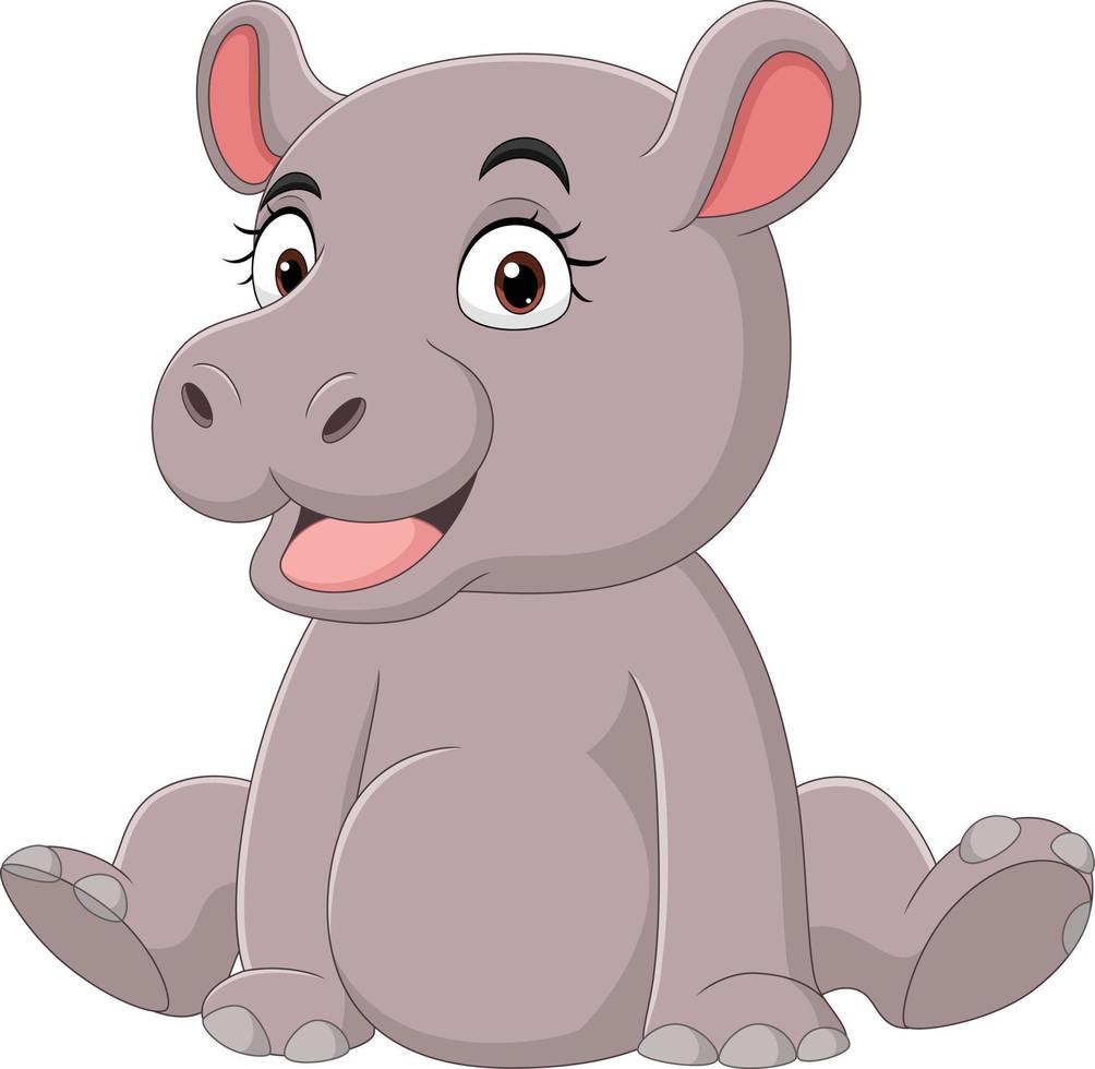 dessin animé drôle bébé hippopotame assis vecteur