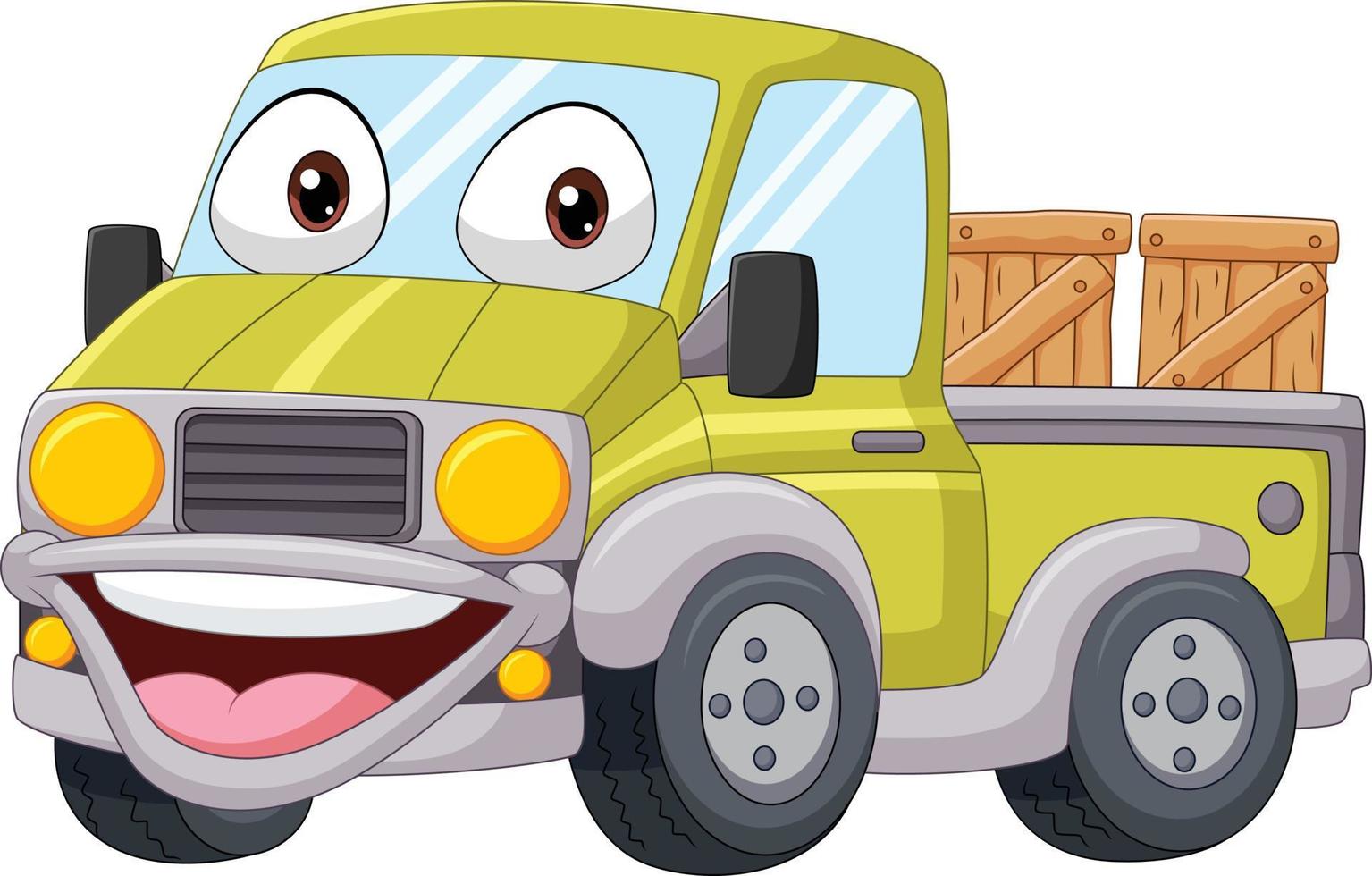 dessin animé souriant camionnette jaune vecteur