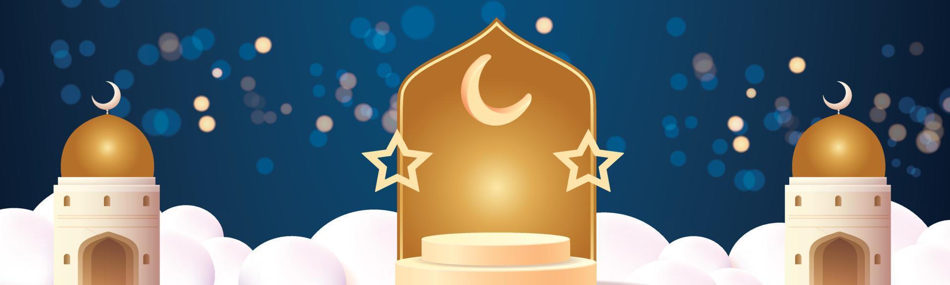 podium spectacle produit ramadan islam fond bannière étoile dorée et clair de lune vecteur