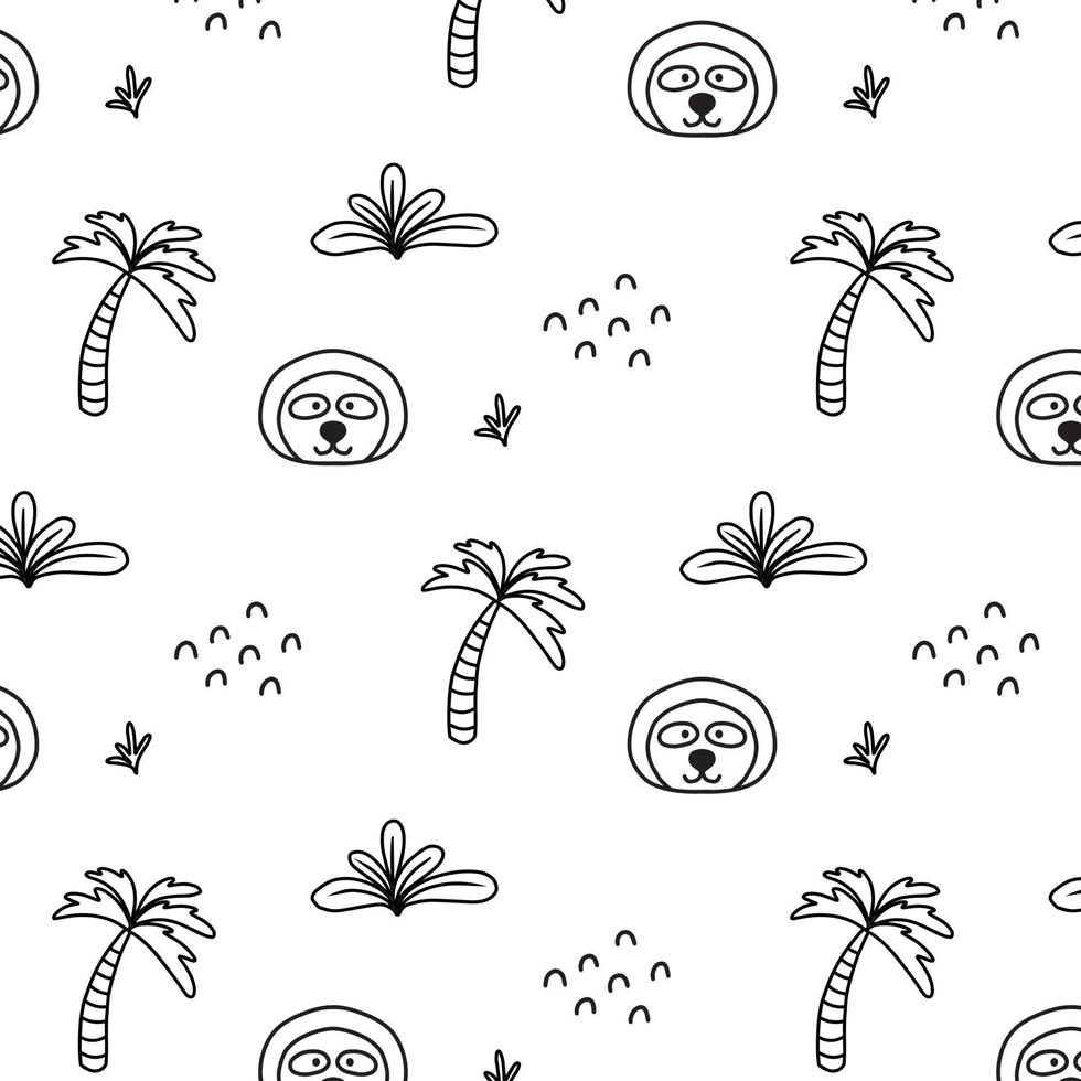 motif enfantin avec joli paresseux et palmier. style de griffonnage. illustration vectorielle de tête de paresseux. vecteur